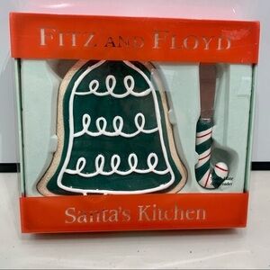 Fitz & Floyd Snack Plate Santa's Kitchen Bell Shaped with Spreader NIB